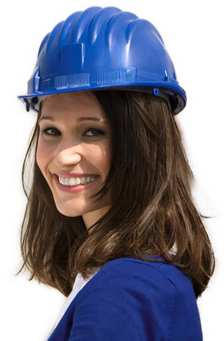 Construction scheduling software — female project manager in hard hat using construction scheduling templates.