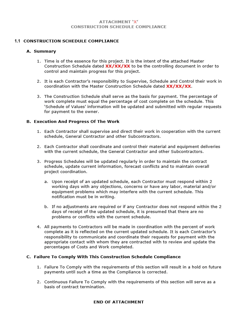 Construction Schedule Compliance